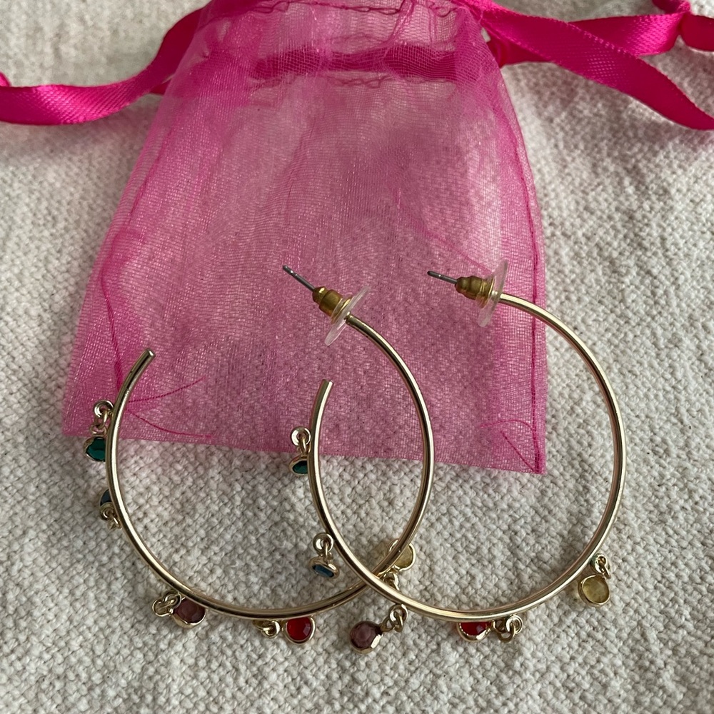 Gold hoops with hanging gems